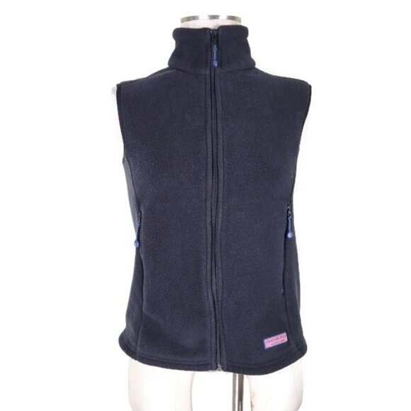 Vineyard Vines Marthas Vineyard Fleece Vest Women Size S Front Zip Pockets Whale - Picture 2 of 12
